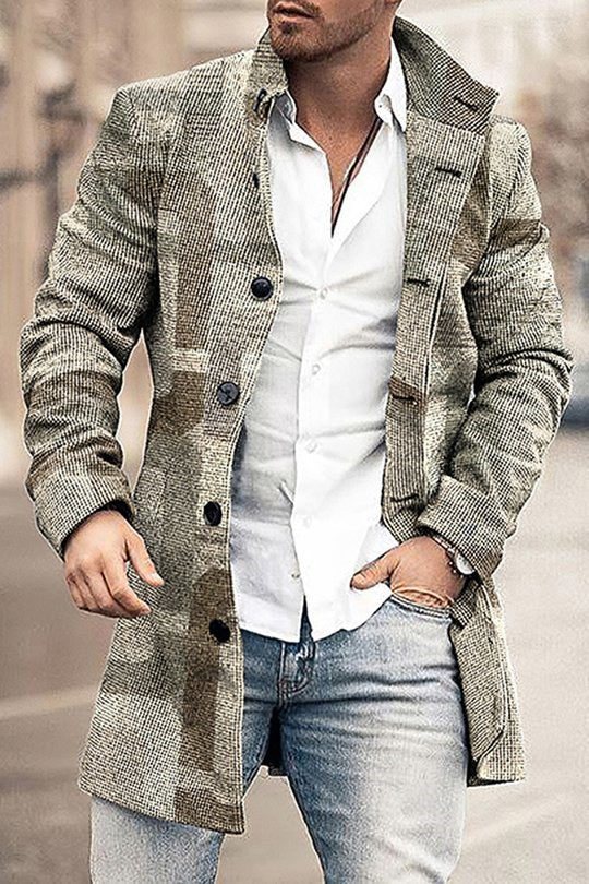 Men's Woolen Stand Collar Mid-length Trench Coat