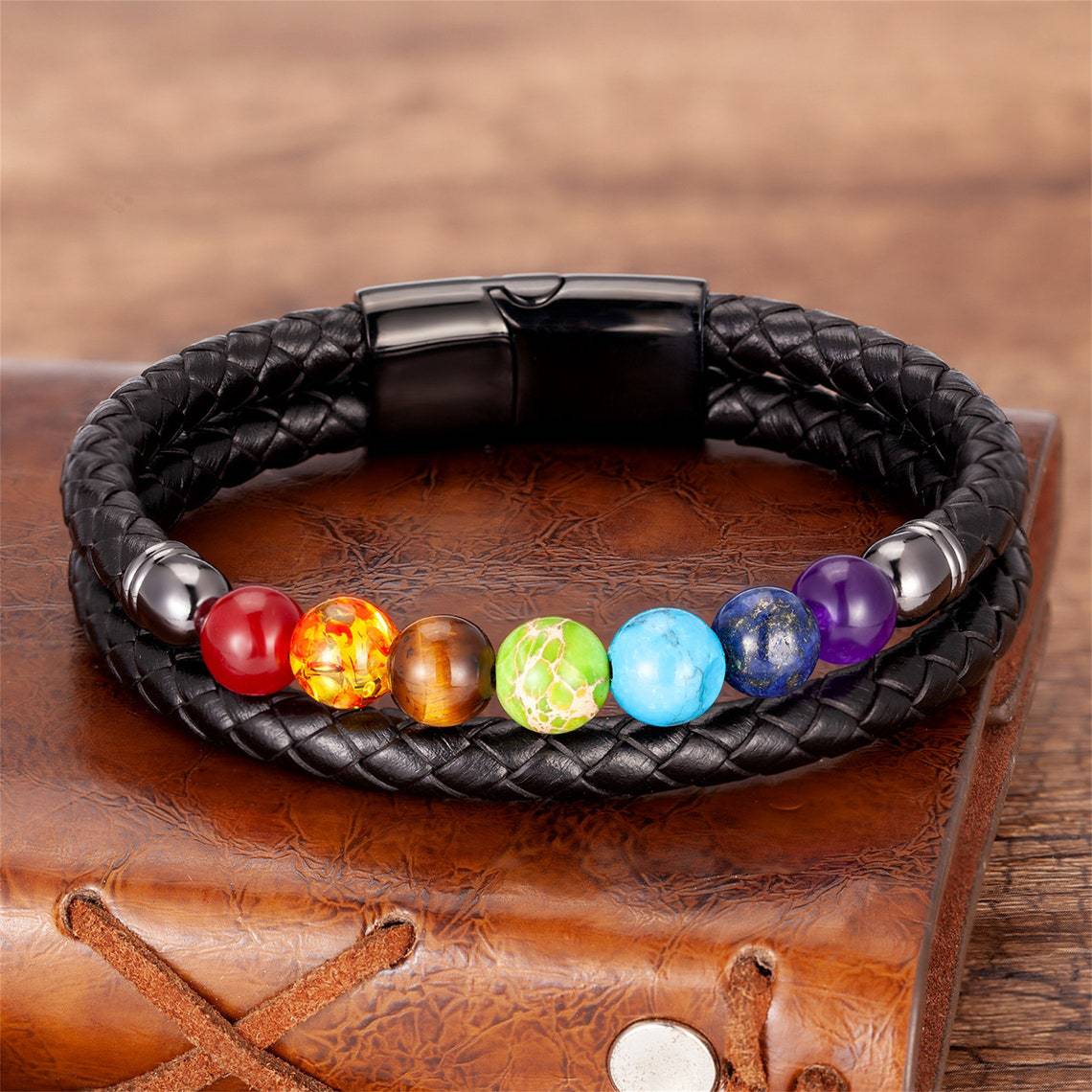 7 Planets Stone Beaded Leather Bracelet