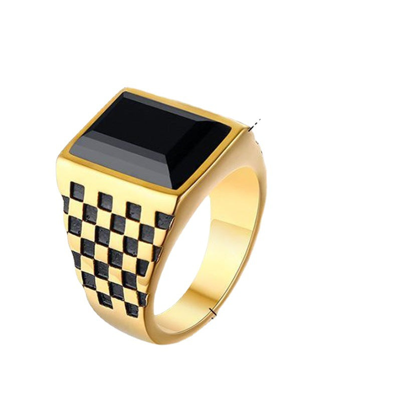 Men's Copper Checkerboard Glass Stone Ring