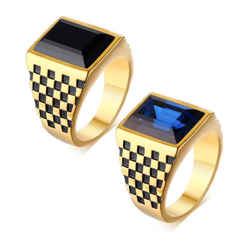 Men's Copper Checkerboard Glass Stone Ring