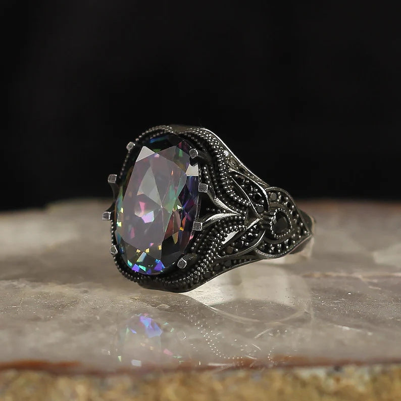 Men's Colorful Egg-shaped Zircon Ring