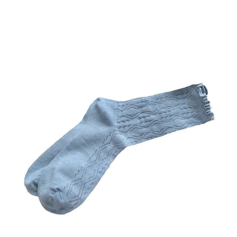 Thin Mesh Solid Color Mid-calf Length Loose Socks