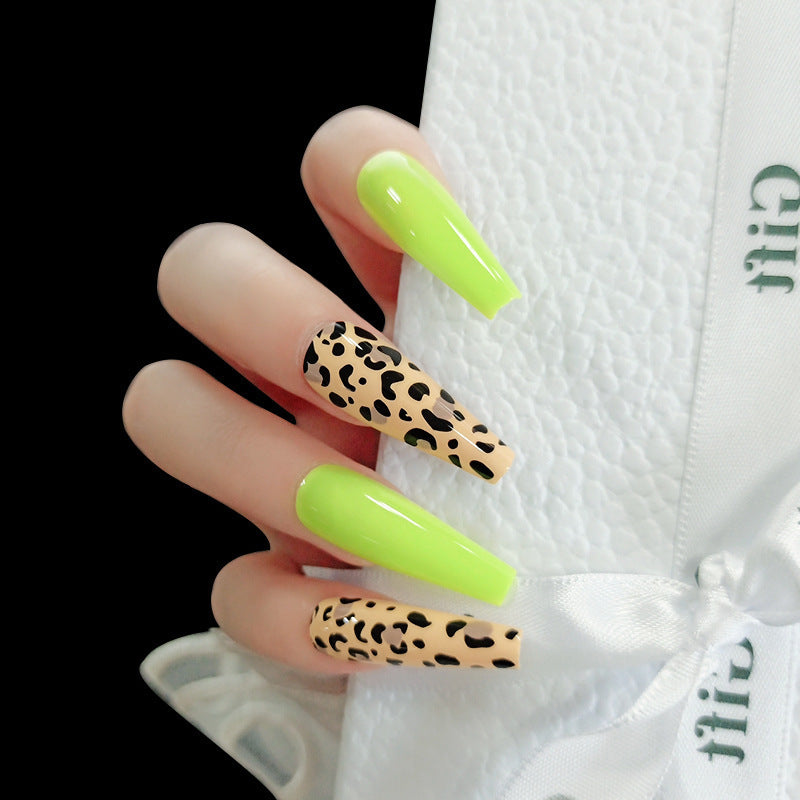 Fluorescent Yellow Leopard Print Finished Nails