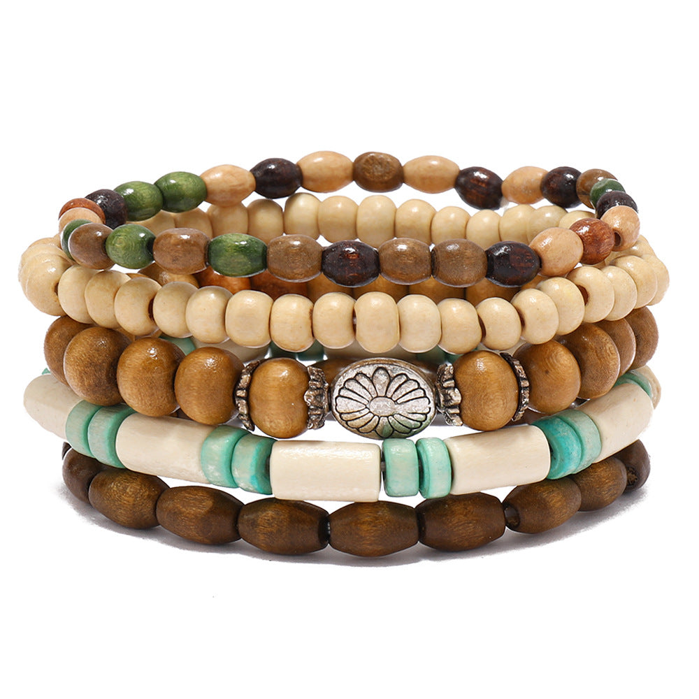 Colorful Wooden Bead Five-piece Bracelet Set