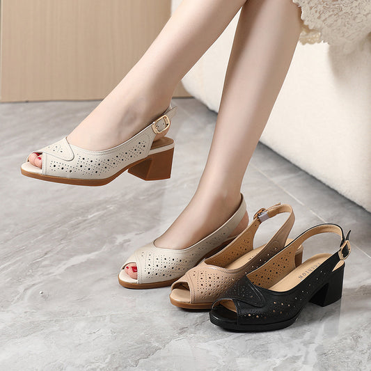 New Style Buckle Chunky Heel Authentic Leather Shoes