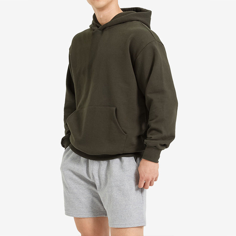 Terry Cotton Solid Color Sports Drop Shoulder Port Hoodie