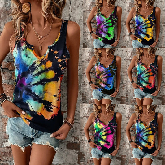 Painted V-neck Open Vest Top