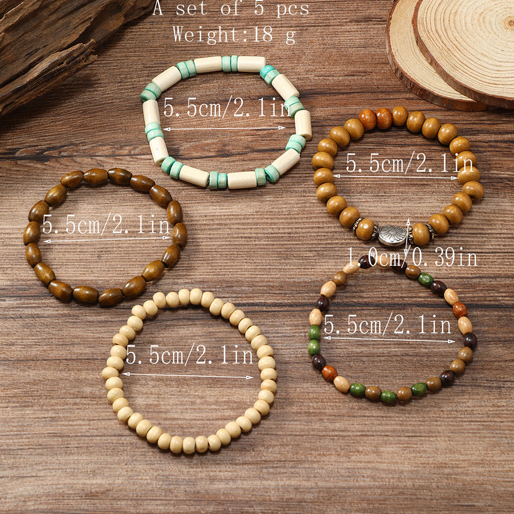 Colorful Wooden Bead Five-piece Bracelet Set