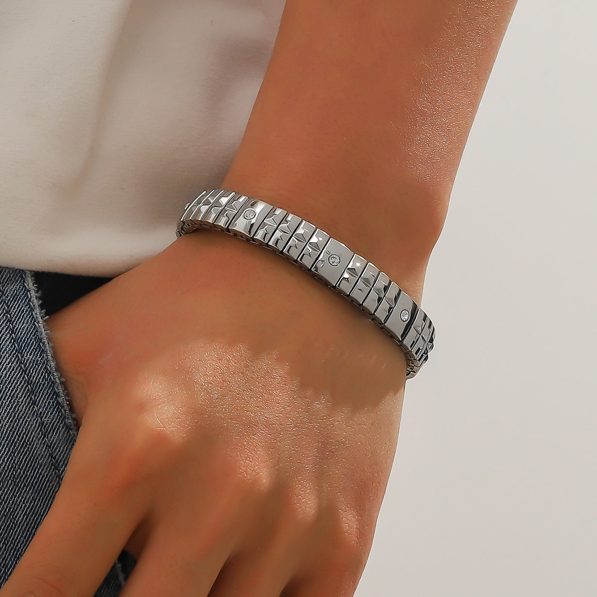 Cold Stainless Steel Diamond Elastic Bracelet