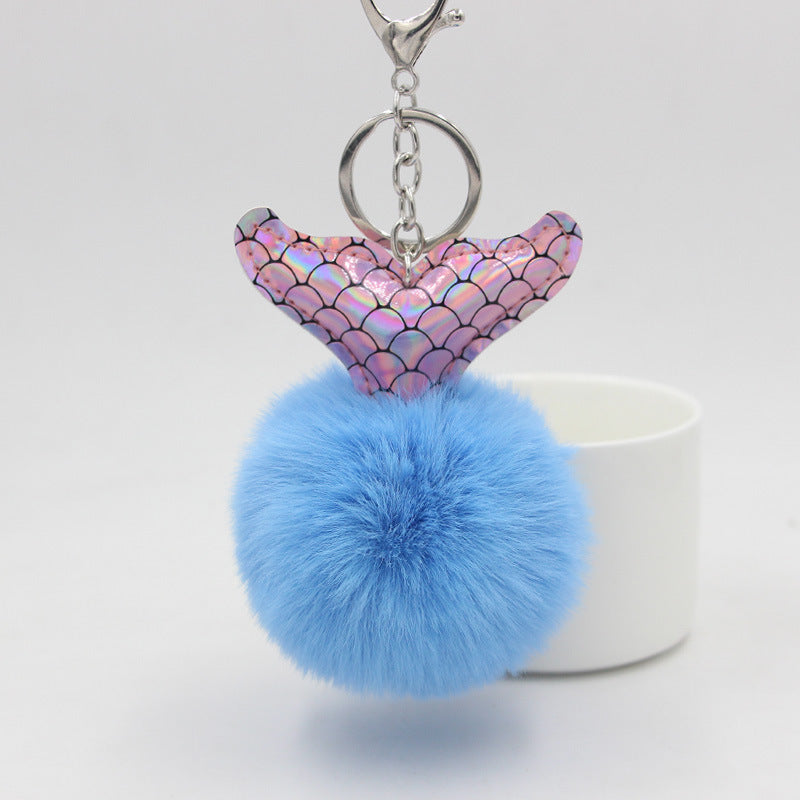 Mermaid Tail Fur Ball Keychain