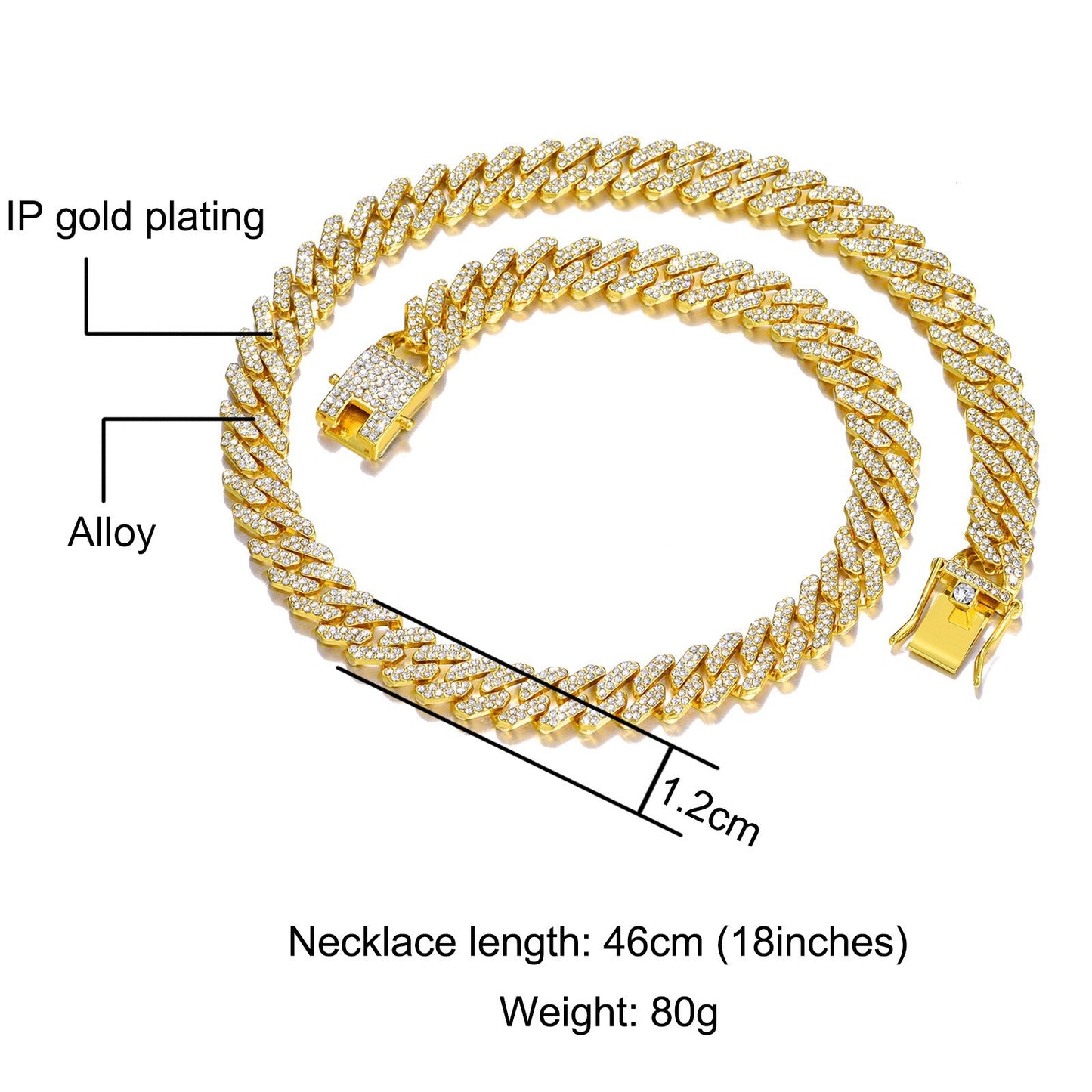 Cuban Link Rhinestone Chain Necklace