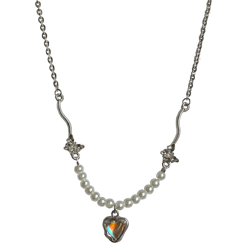 Colored Loving Heart Stitching Pearl Necklace