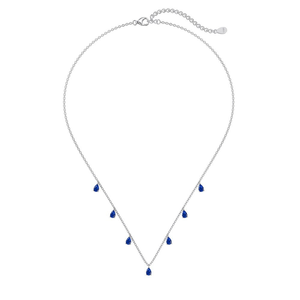 Silver S925 Pear-shaped Drop-shaped Inlaid Fringed Zircon  Necklace