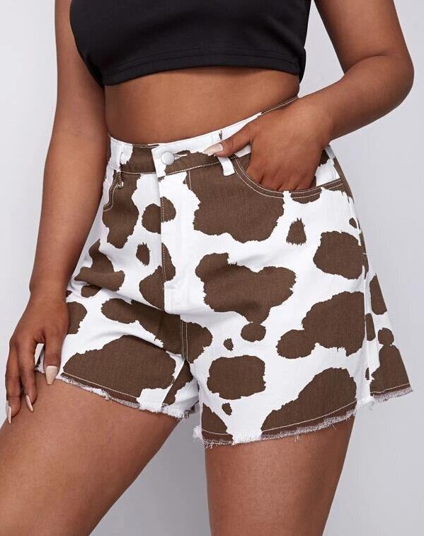 Women's Cow Print Denim Shorts