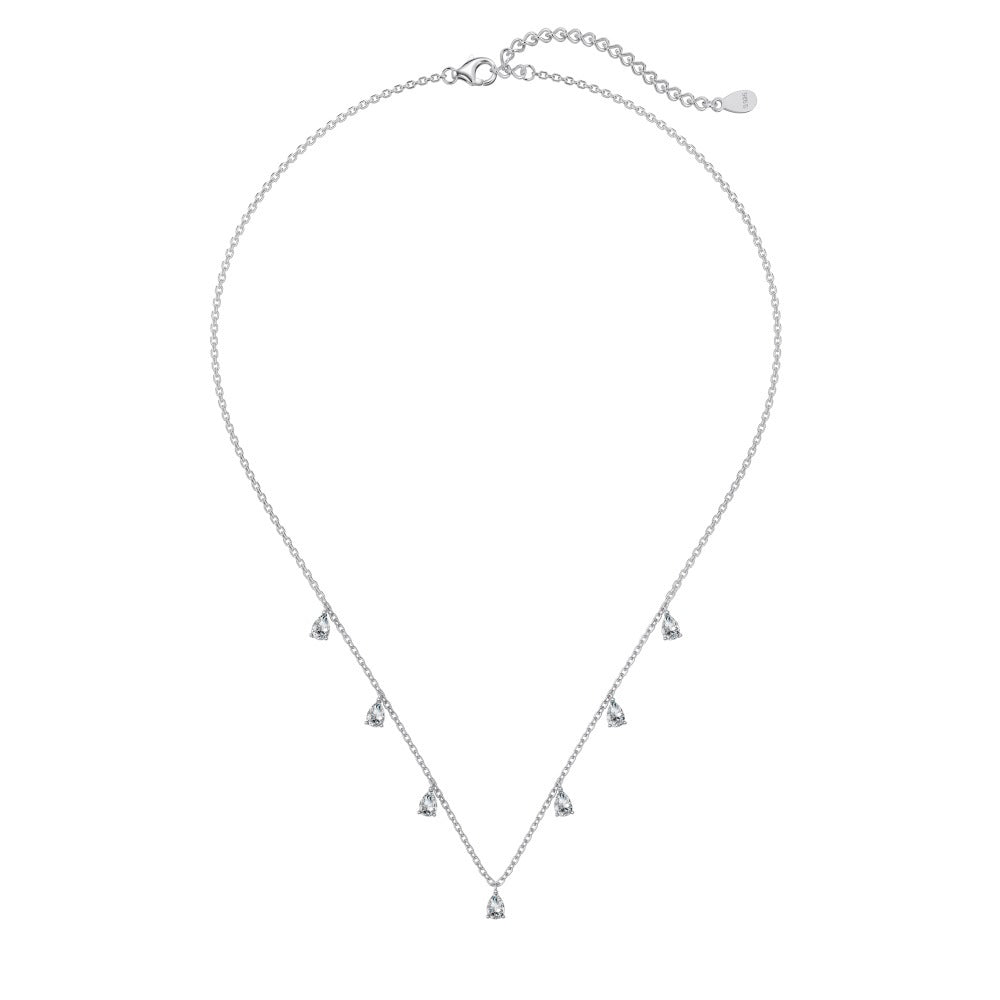 Silver S925 Pear-shaped Drop-shaped Inlaid Fringed Zircon  Necklace