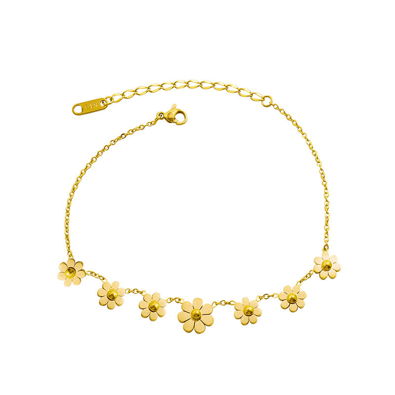 Titanium Steel 18k Plated Flower Anklet