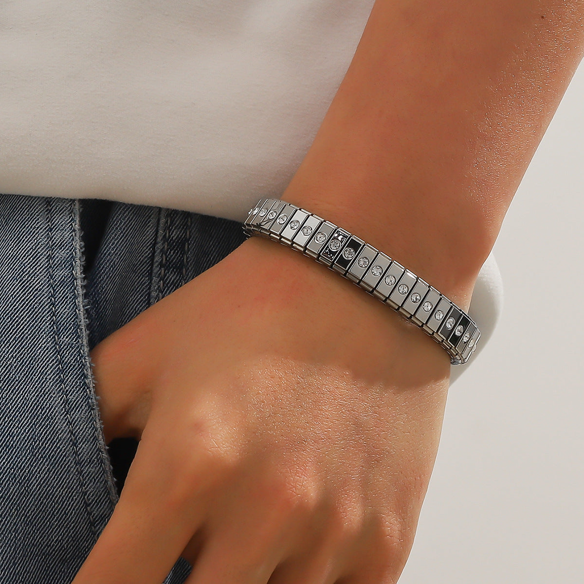 Cold Stainless Steel Diamond Elastic Bracelet