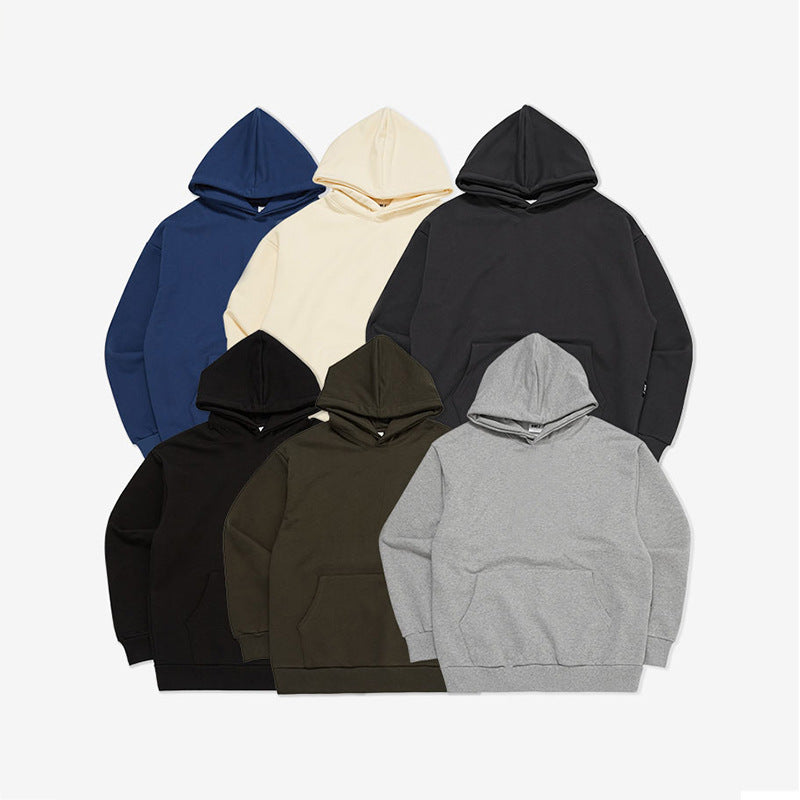 Terry Cotton Solid Color Sports Drop Shoulder Port Hoodie