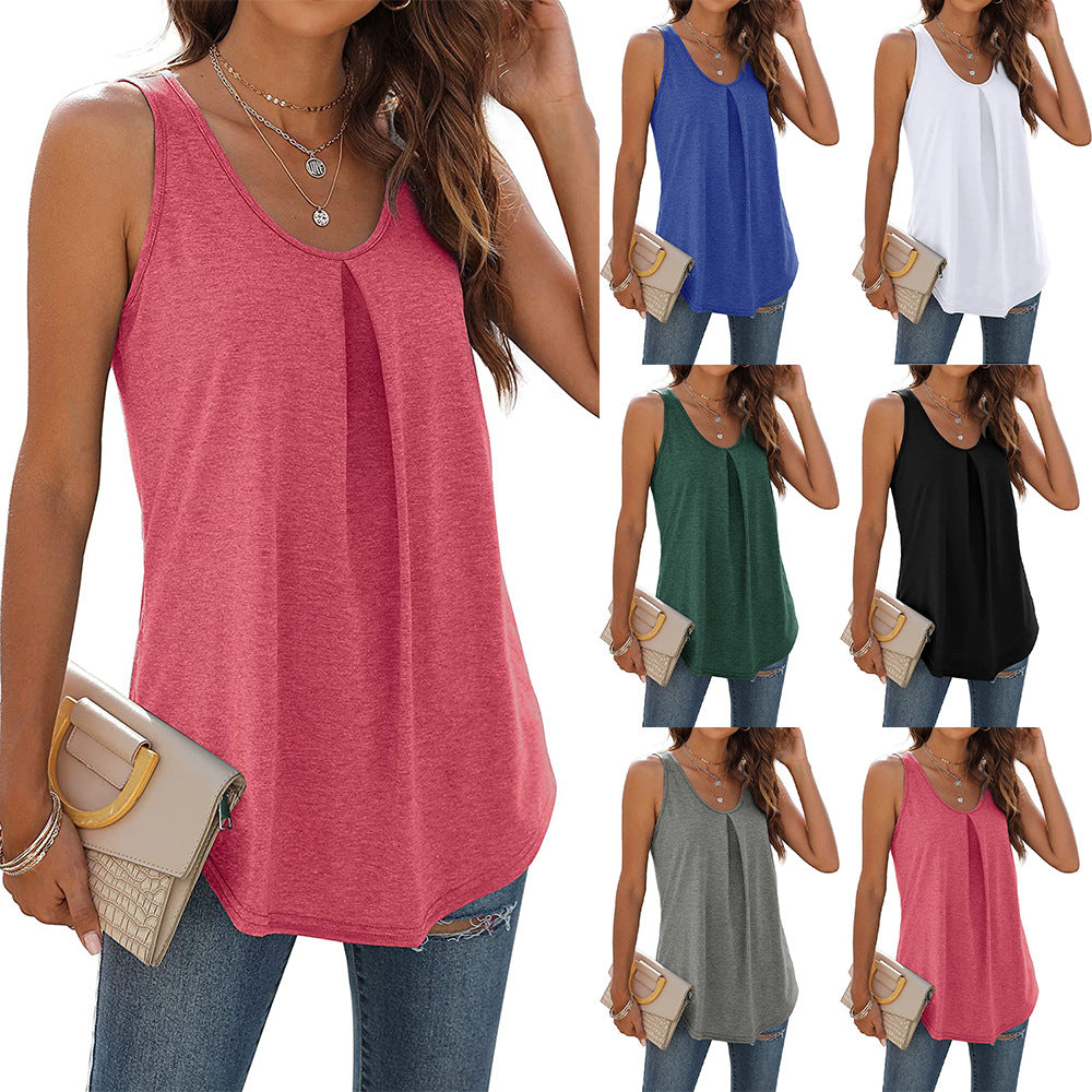 Summer Solid Color Round Neck Dovetail Vest T-shirt