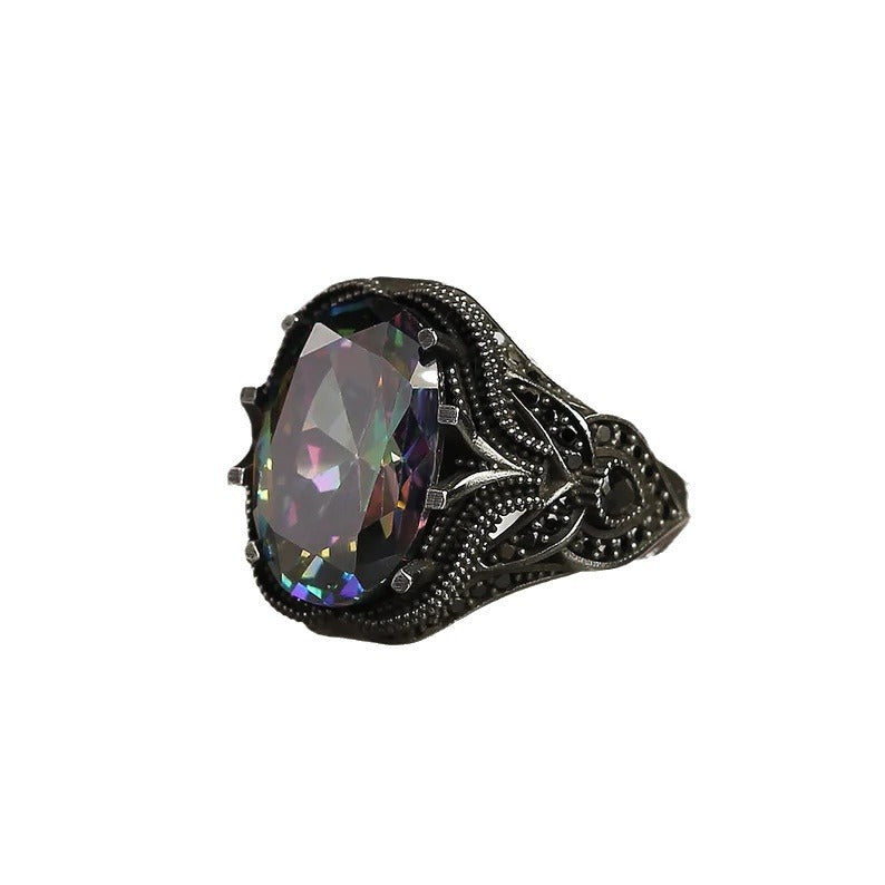 Men's Colorful Egg-shaped Zircon Ring