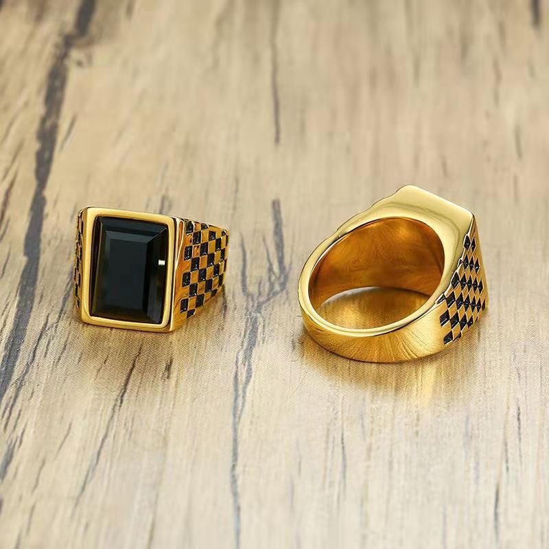 Men's Copper Checkerboard Glass Stone Ring