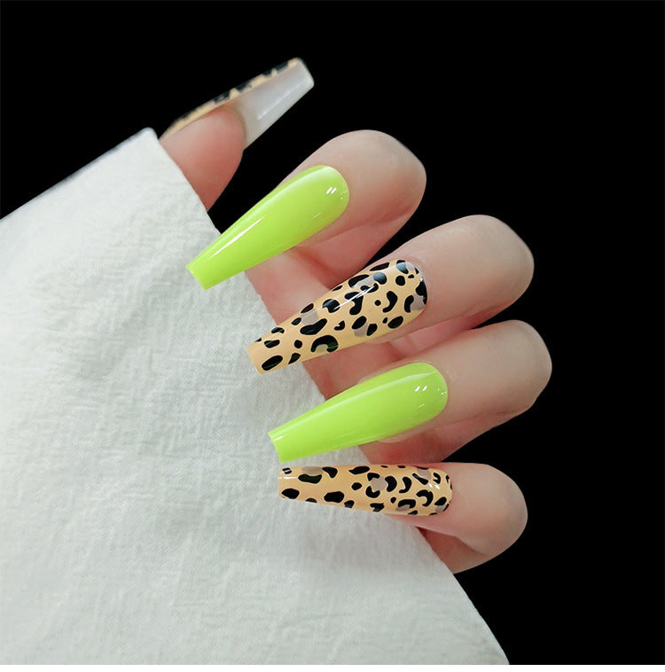 Fluorescent Yellow Leopard Print Finished Nails