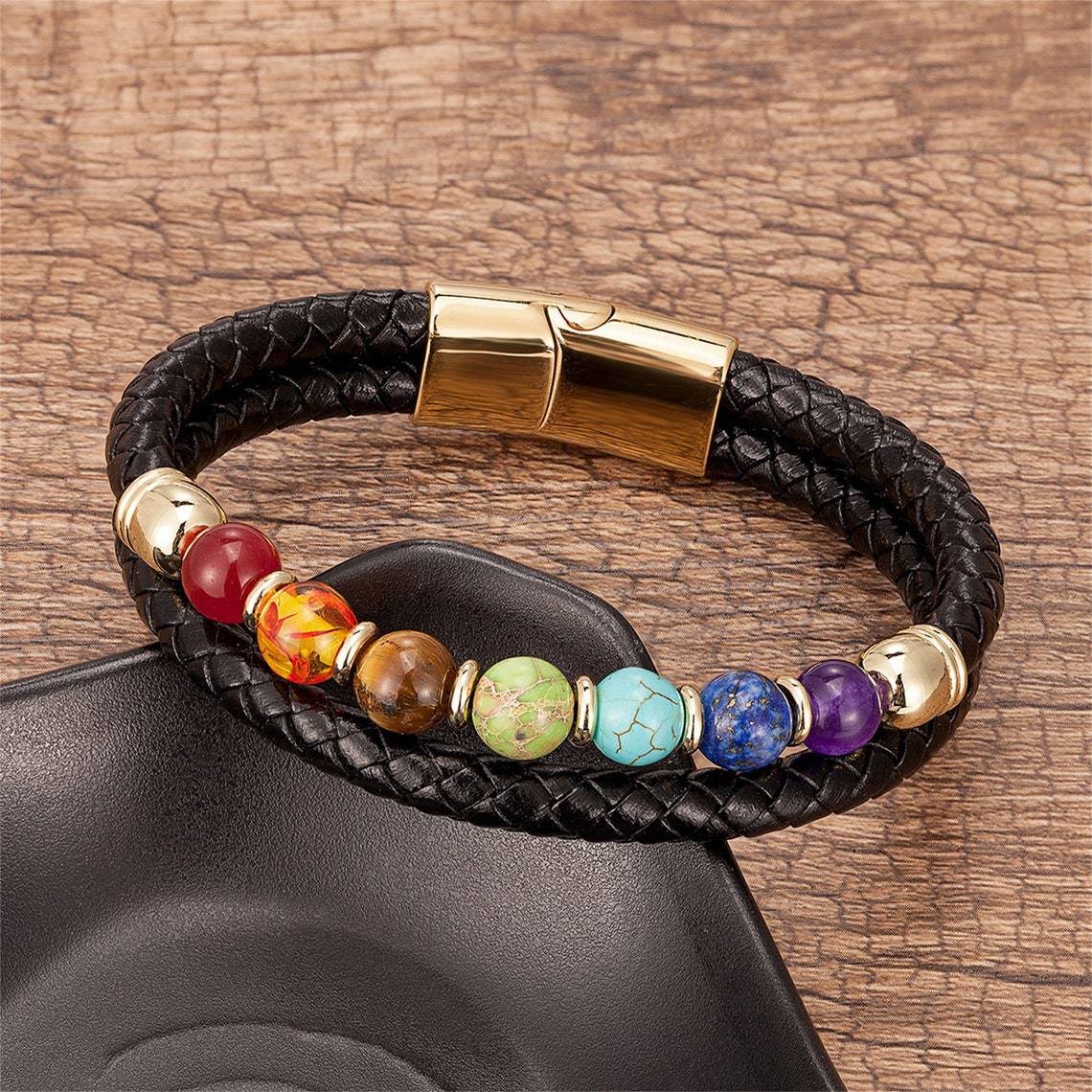 7 Planets Stone Beaded Leather Bracelet