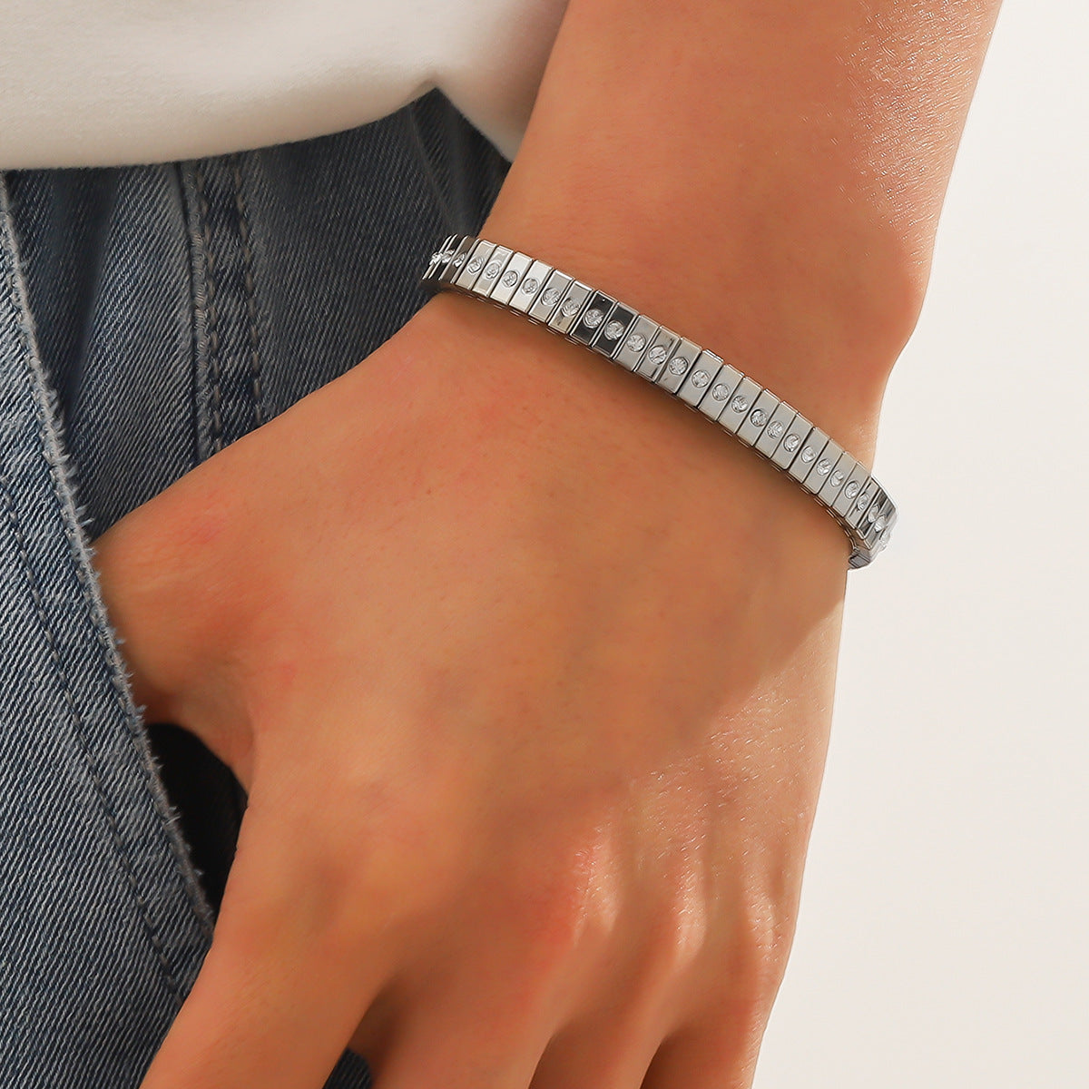 Cold Stainless Steel Diamond Elastic Bracelet