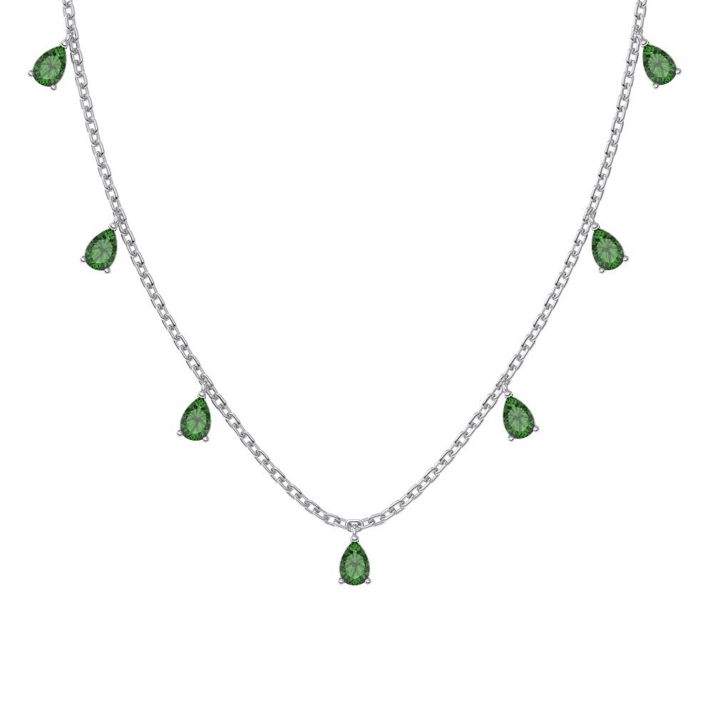 Silver S925 Pear-shaped Drop-shaped Inlaid Fringed Zircon  Necklace