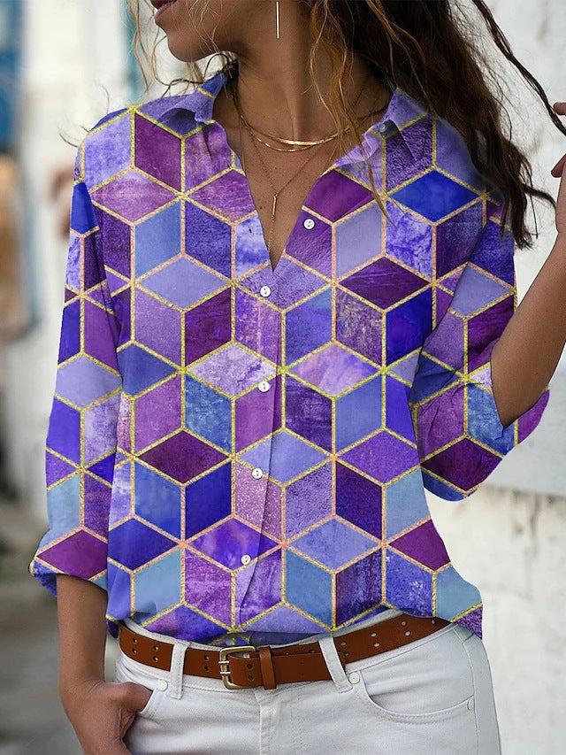 Geometric Pattern Long-sleeved Blouse