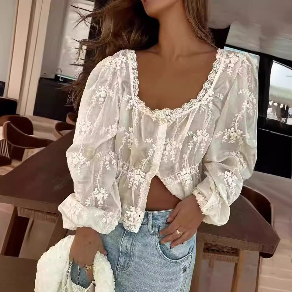 Loose Embroidered Long-sleeved Shirt