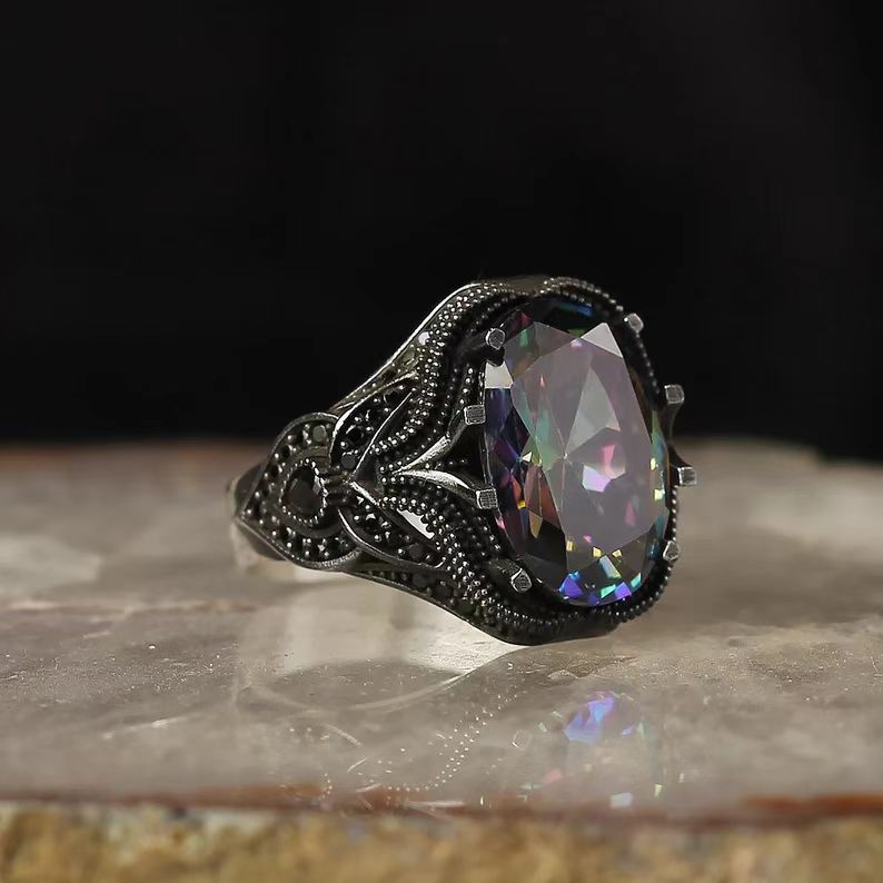 Men's Colorful Egg-shaped Zircon Ring