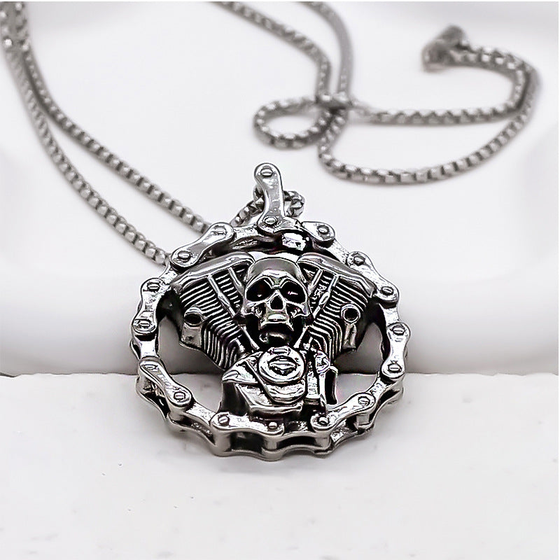 Moto Skull Pendant Necklace