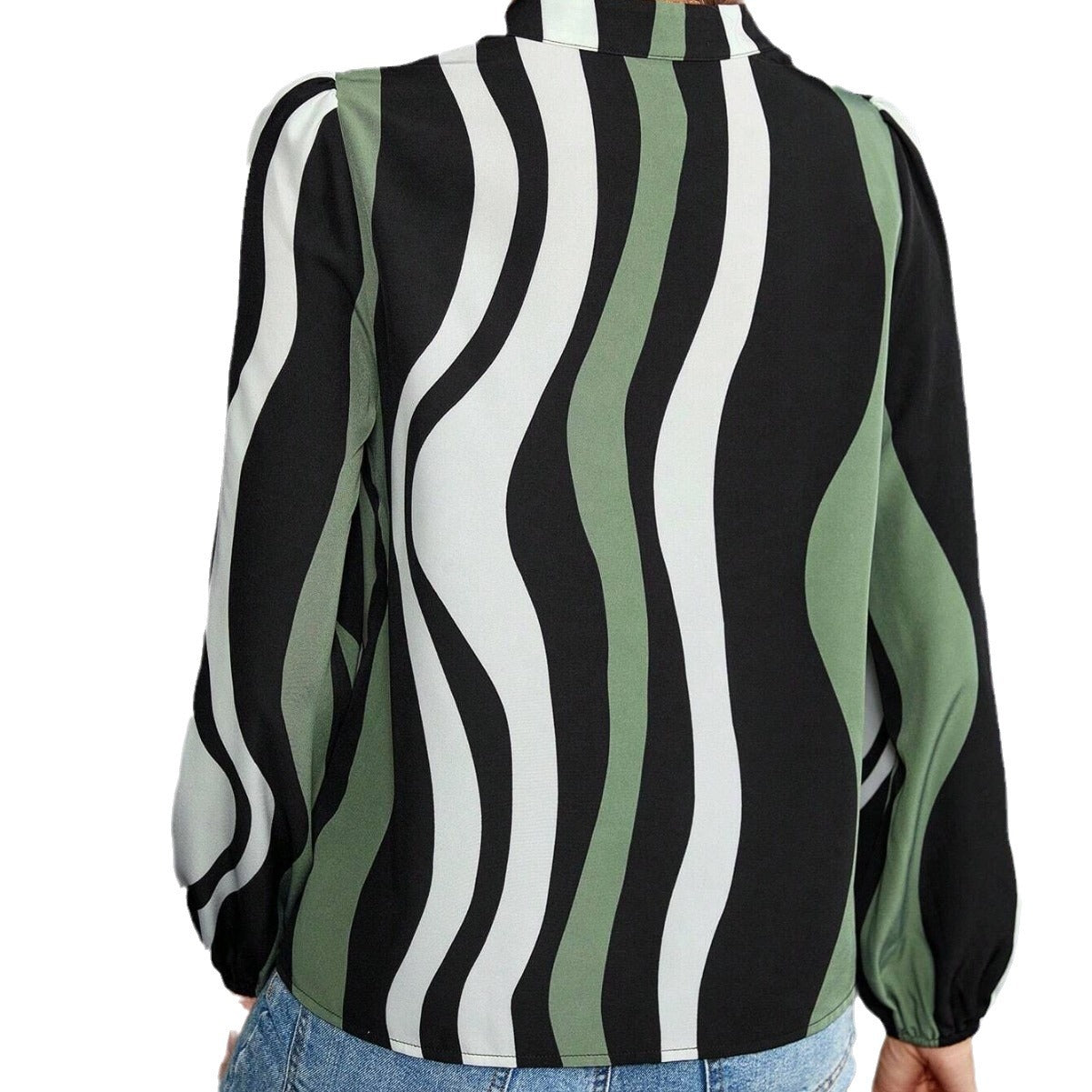 V-neck Color-block Long-sleeved Casual Top