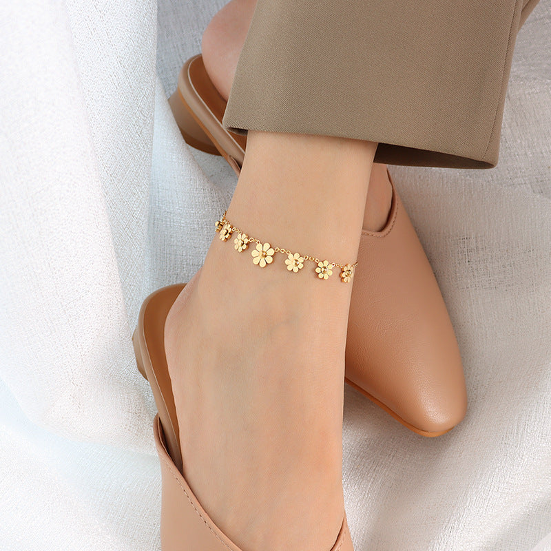 Titanium Steel 18k Plated Flower Anklet