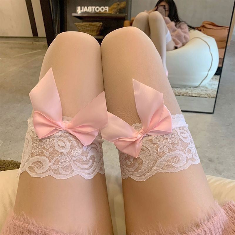 Lace Long Pure Bow Knee Socks