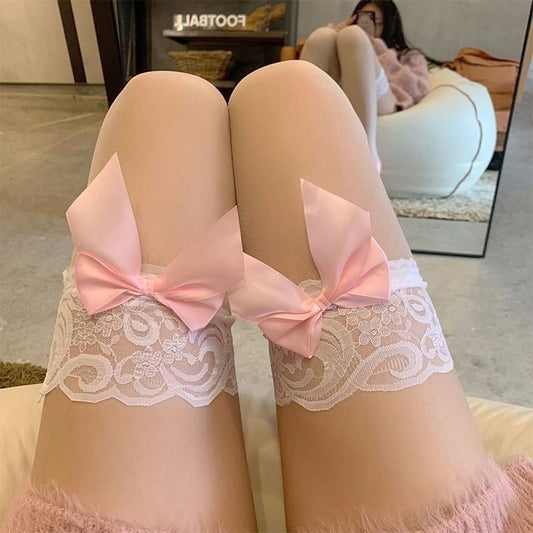 Lace Long Pure Bow Knee Socks