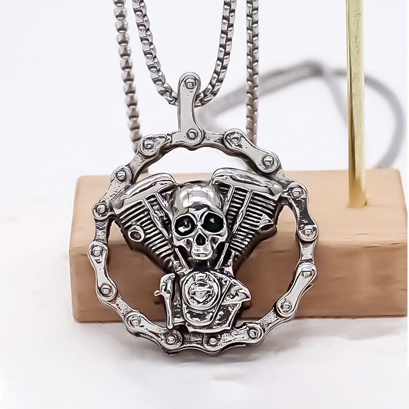 Moto Skull Pendant Necklace