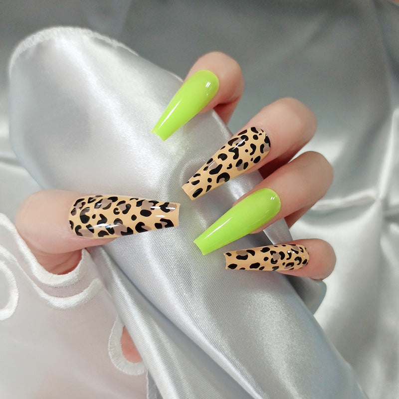 Fluorescent Yellow Leopard Print Finished Nails