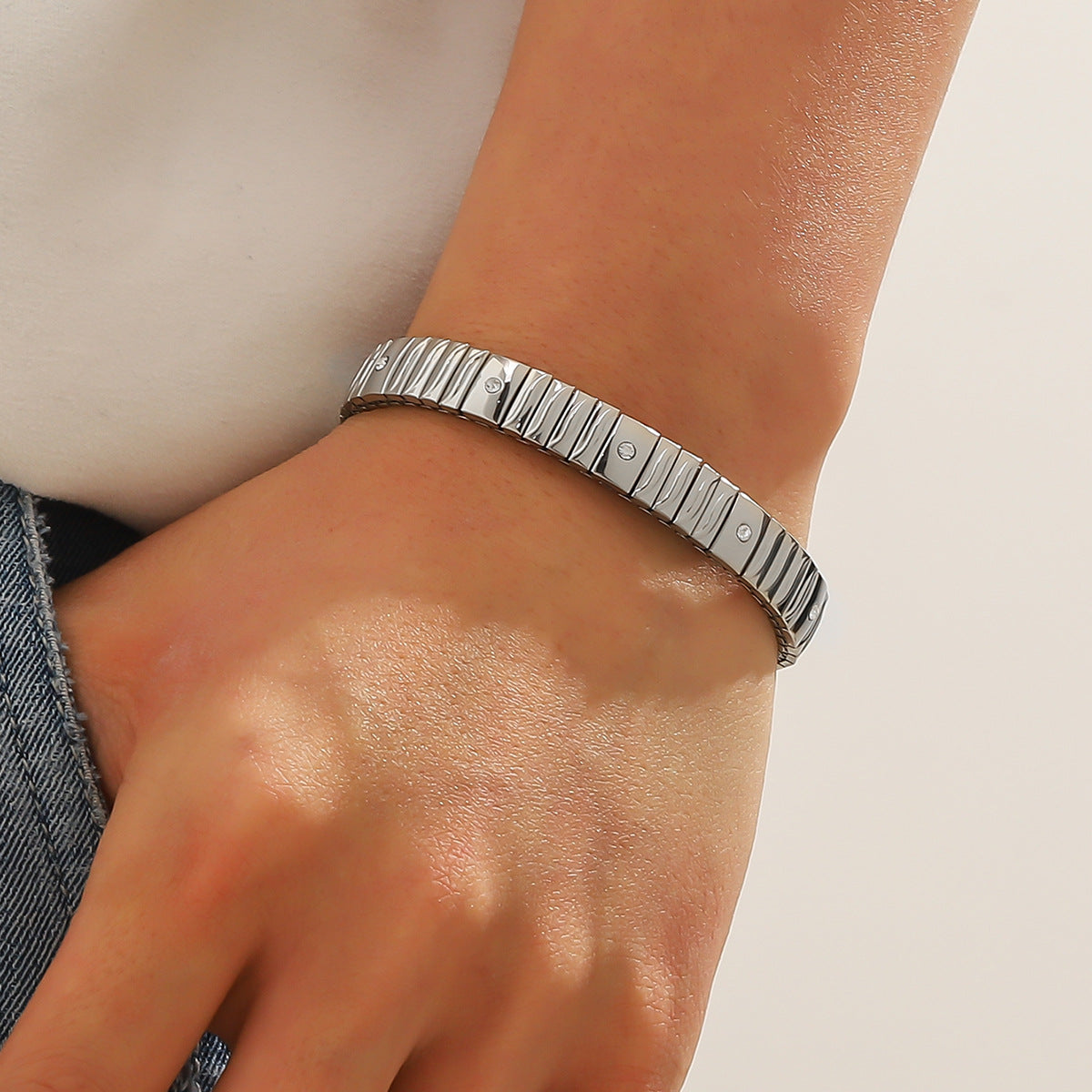 Cold Stainless Steel Diamond Elastic Bracelet