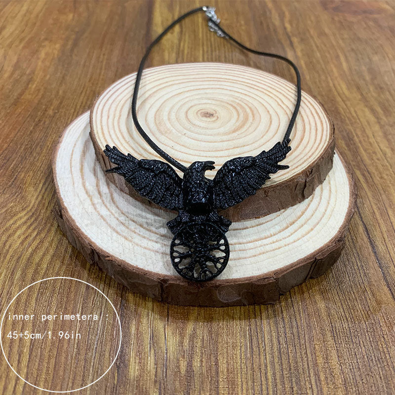 Vintage Black Crow Pendant Necklace