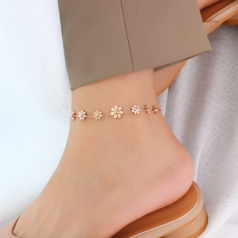 Titanium Steel 18k Plated Flower Anklet