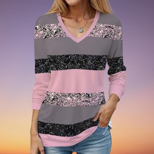 Digital Printed V-neck Long Sleeve Shirt