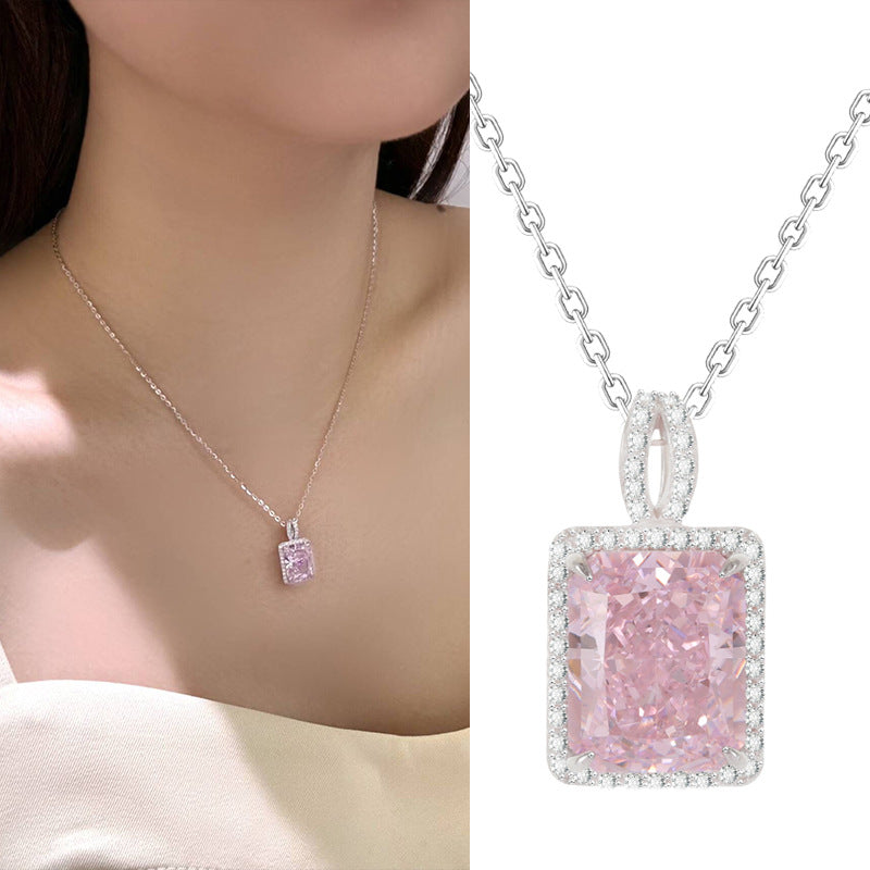 S925 Sterling Silver Ice Flower Zirconium Cube Sugar Clavicle Chain Necklace