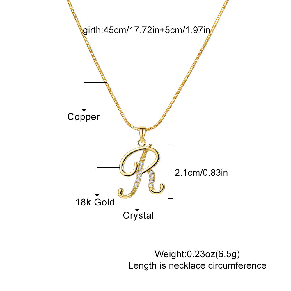 Letter Copper Zircon-laid Necklace