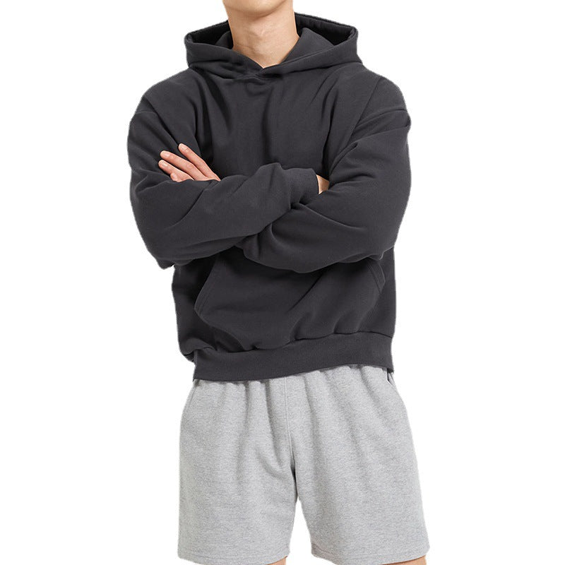 Terry Cotton Solid Color Sports Drop Shoulder Port Hoodie