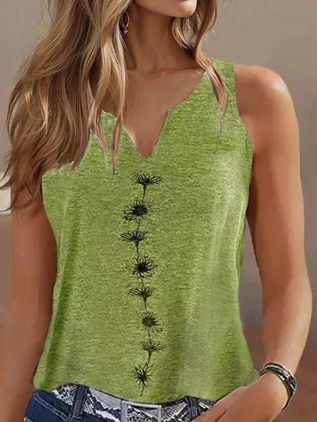 Casual Loose V-neck S Print Sleeveless Top