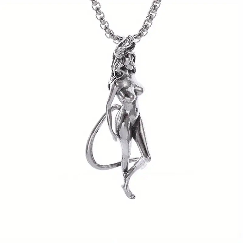 Bull Horned Devil Goddess Pendant Necklace.