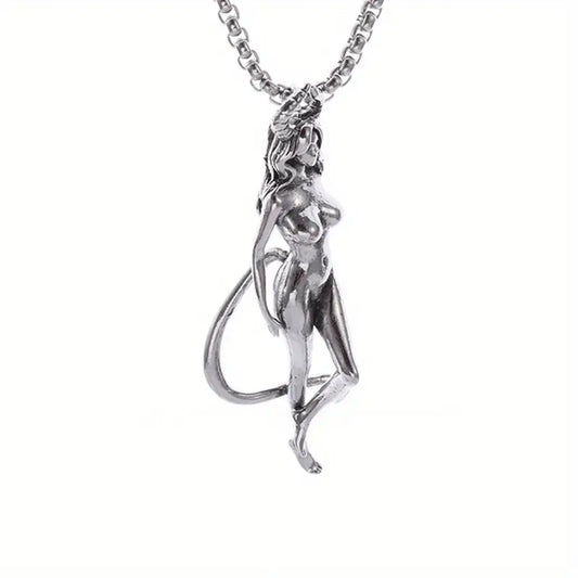 Bull Horned Devil Goddess Pendant Necklace.