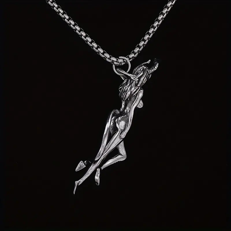 Bull Horned Devil Goddess Pendant Necklace.